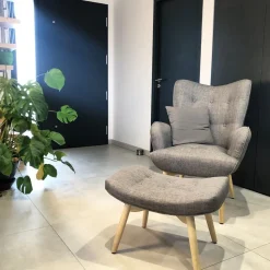 Sessel Polsterbezug Hellgrau Plus Hocker Vejle