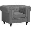 Sessel Polsterbezug Hellgrau Chesterfield Gros