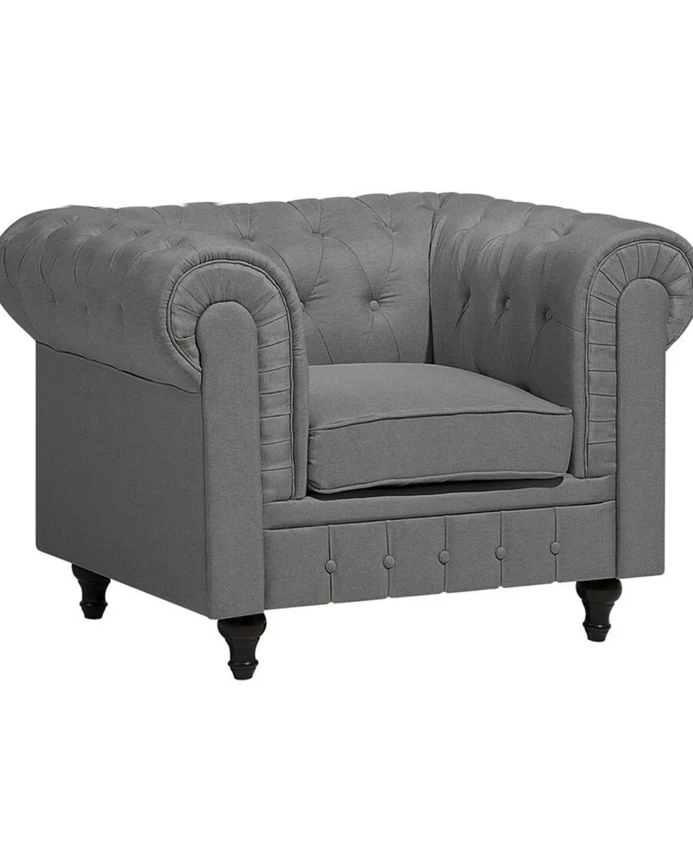 Sessel Polsterbezug Hellgrau Chesterfield Gros