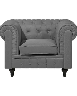 Sessel Polsterbezug Hellgrau Chesterfield Gros