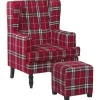Sessel Polsterbezug Rot-Schwarz Kariertes Muster Plus Hocker Sandset