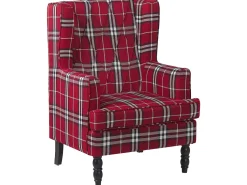 Sessel Polsterbezug Rot-Schwarz Kariertes Muster Plus Hocker Sandset