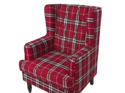 Sessel Polsterbezug Rot-Schwarz Kariertes Muster Plus Hocker Sandset