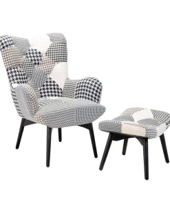 Sessel Polsterbezug Schwarz-Weis Plus Hocker Vejle