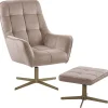 Sessel Samtstoff Beige Steppung Mit Hocker Molle