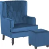 Sessel Samtstoff Blau Plus Hocker Sandset
