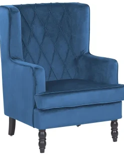 Sessel Samtstoff Blau Plus Hocker Sandset