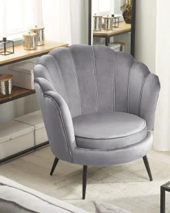 Sessel Samtstoff Grau / Schwarz Muscheldesign Lovikka