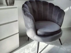 Sessel Samtstoff Grau / Schwarz Muscheldesign Lovikka