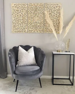 Sessel Samtstoff Grau / Schwarz Muscheldesign Lovikka