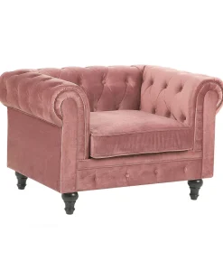 Sessel Samtstoff Rosa Rautenmuster Chesterfield