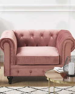 Sessel Samtstoff Rosa Rautenmuster Chesterfield