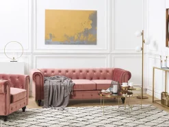 Sessel Samtstoff Rosa Rautenmuster Chesterfield