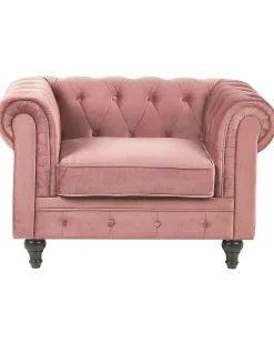 Sessel Samtstoff Rosa Rautenmuster Chesterfield