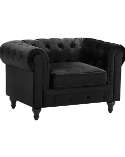 Sessel Samtstoff Schwarz Chesterfield
