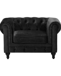 Sessel Samtstoff Schwarz Chesterfield