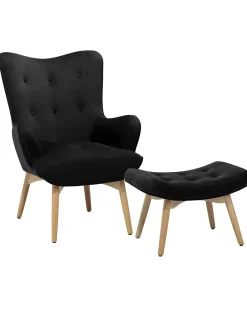 Sessel Samtstoff Schwarz Plus Hocker Vejle