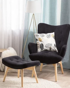 Sessel Samtstoff Schwarz Plus Hocker Vejle