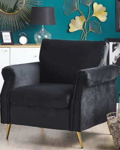 Sessel Samtstoff Schwarz / Gold Retro-Design Vietas