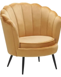 Sessel Samtstoff Senfgelb / Schwarz Muscheldesign Lovikka