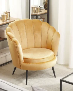 Sessel Samtstoff Senfgelb / Schwarz Muscheldesign Lovikka