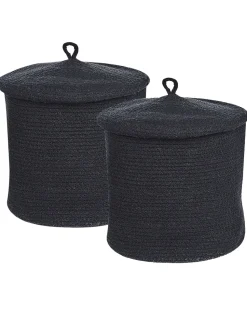 Set Aus 2 Baumwollkorbe Mit Deckeln Schwarz Silopi