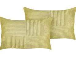 Set Of 2 Corduroy Cushions 47 X 27 Cm Green Millet