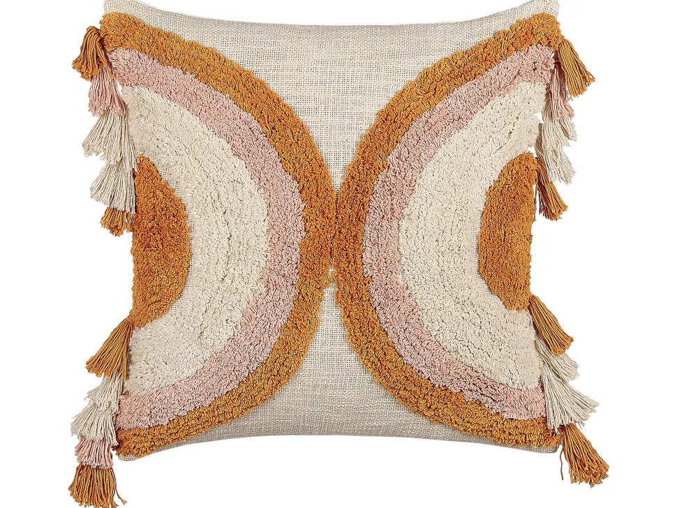 Set Of 2 Tufted Cotton Cushions With Tassels 45 X 45 Cm Multicolour Lablab