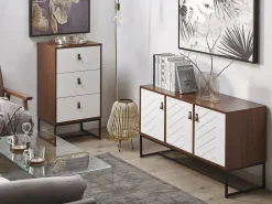 Sideboard Dunkler Holzfarbton / Weis 3 Schranke Nueva