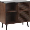 Sideboard Dunkler Holzfarbton Verschiebbare Turen Perth