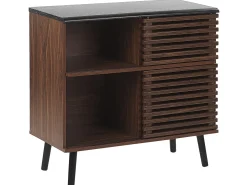 Sideboard Dunkler Holzfarbton Verschiebbare Turen Perth