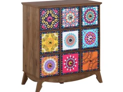 Sideboard Dunkler Holzfarbton / Bunt 6 Schranke 3 Schubladen Kuma