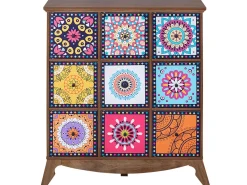 Sideboard Dunkler Holzfarbton / Bunt 6 Schranke 3 Schubladen Kuma