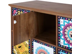 Sideboard Dunkler Holzfarbton / Bunt 6 Schranke 3 Schubladen Kuma
