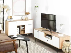 Sideboard Heller Holzfarbton / Weis 2 Schranke Schublade Itaca