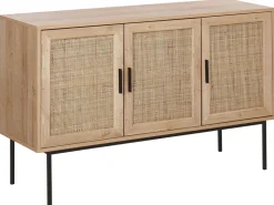 Sideboard Heller Holzfarbton 3 Rattan-Turen Pasco