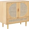 Sideboard Heller Holzfarbton 2 Rattan-Turen 1 Schublade Potosi