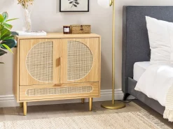 Sideboard Heller Holzfarbton 2 Rattan-Turen 1 Schublade Potosi