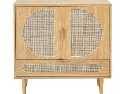 Sideboard Heller Holzfarbton 2 Rattan-Turen 1 Schublade Potosi