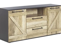 Sideboard Heller Holzfarbton / Schwarz 2 Schranke 2 Schubladen Salter
