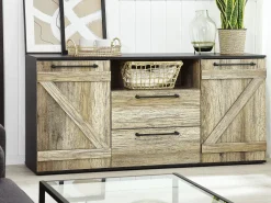 Sideboard Heller Holzfarbton / Schwarz 2 Schranke 2 Schubladen Salter