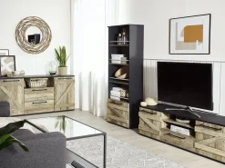 Sideboard Heller Holzfarbton / Schwarz 2 Schranke 2 Schubladen Salter