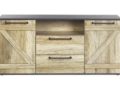 Sideboard Heller Holzfarbton / Schwarz 2 Schranke 2 Schubladen Salter
