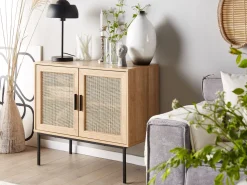 Sideboard Heller Holzfarbton 2 Rattan-Turen Pasco