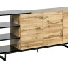 Sideboard Heller Holzfarbton / Schwarz 3 Schubladen 2 Turen Fiora