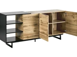 Sideboard Heller Holzfarbton / Schwarz 3 Schubladen 2 Turen Fiora