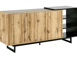 Sideboard Heller Holzfarbton / Schwarz 3 Schubladen 2 Turen Fiora