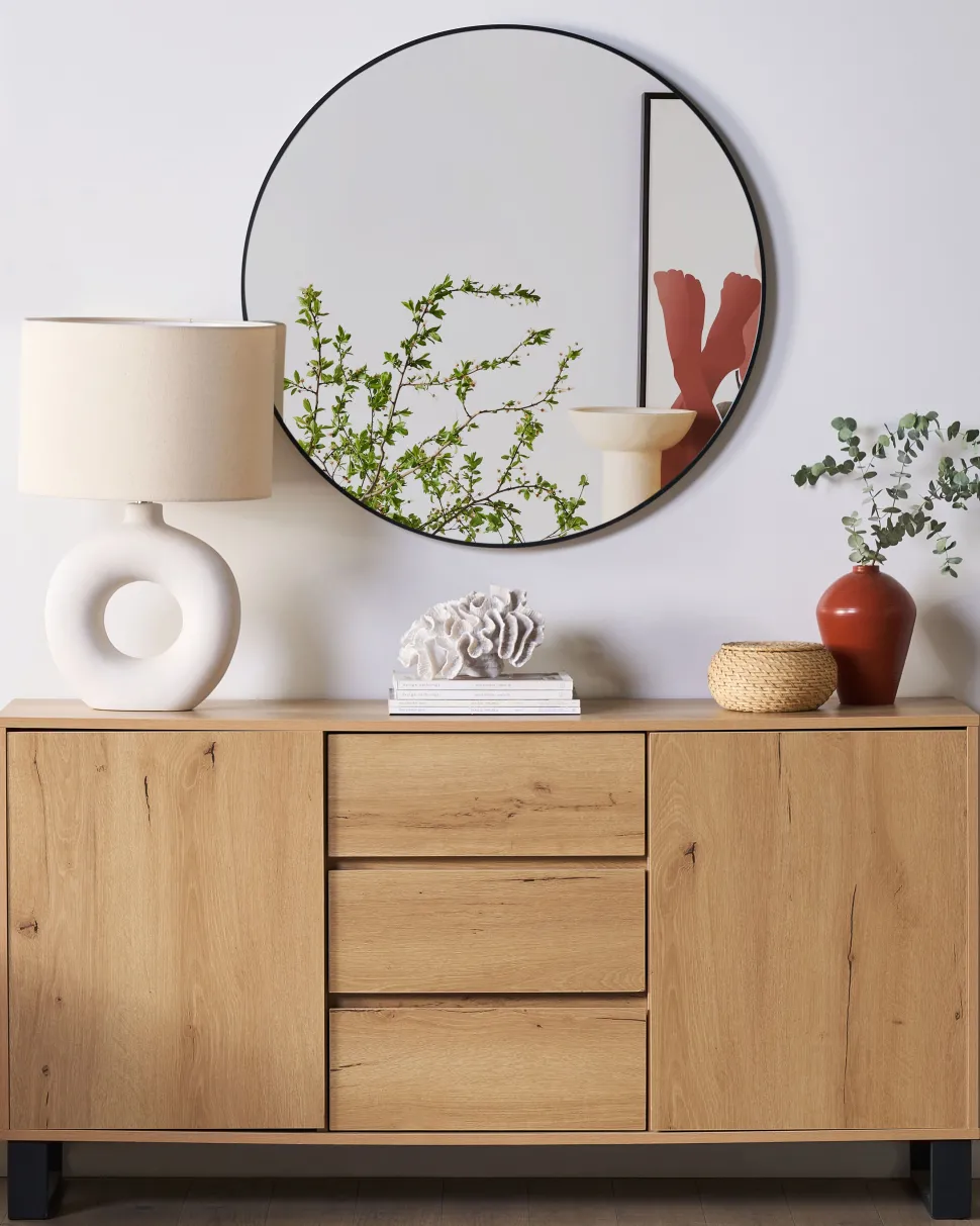 Sideboard Heller Holzfarbton 3 Schubladen 2 Schranke Elda