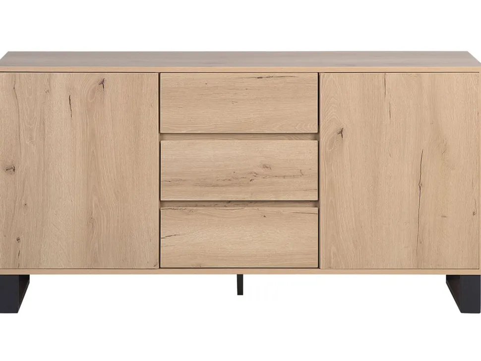 Sideboard Heller Holzfarbton 3 Schubladen 2 Schranke Elda