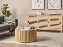Sideboard Heller Holzfarbton 3 Turen 160 X 40 X 75 Cm Randa